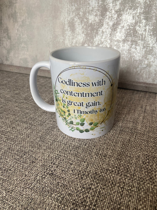 Godliness With Contentment Is Great Gain 1 Timothy 6:6 Single Ceramic Mug