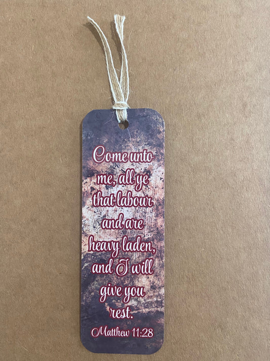 Laminated Bookmark- Come Onto Me All Ye That Labour Matthew 11:28