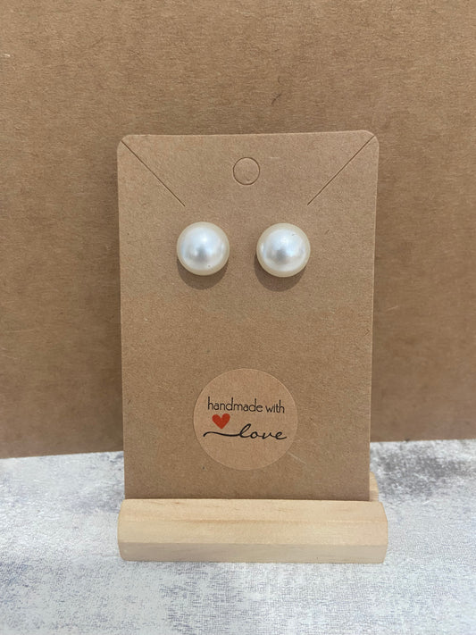 Large Faux Pearl Stud Silver Earring