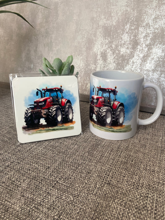 Farm Life - Red Tractor Mug & Coaster Set