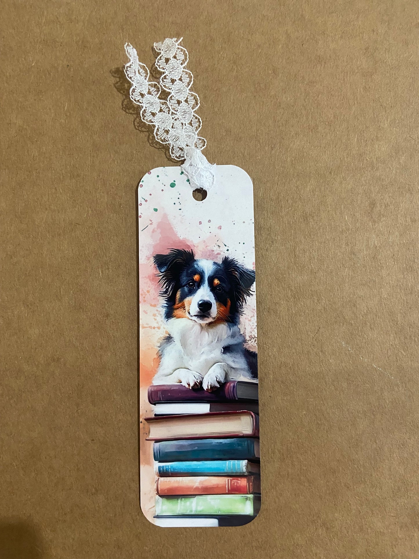 Laminated Bookmark-  Collie Dog & Books