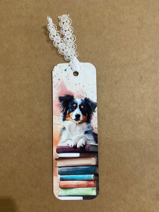 Laminated Bookmark-  Collie Dog & Books