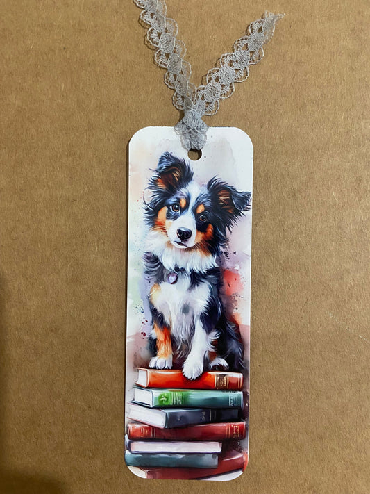 Laminated Bookmark-  Collie Dog & Books