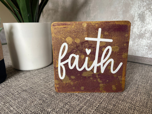 FAITH Wooden Freestanding Plaque 10x10cm