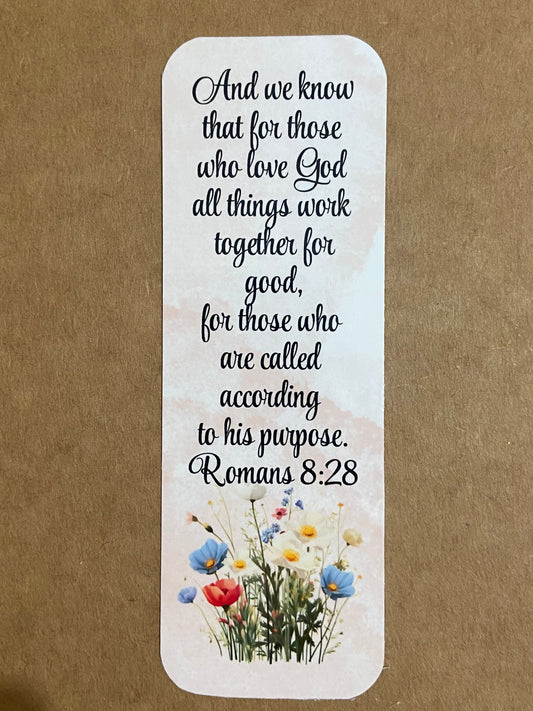 Laminated Bookmark- And We Know That For Those Who Love God All Things Work Together For Good Romans 8:28