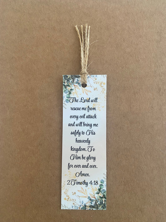 Laminated Bookmark- The Lord Will Rescue Me From Every Evil Attack 2 Timothy 4:18
