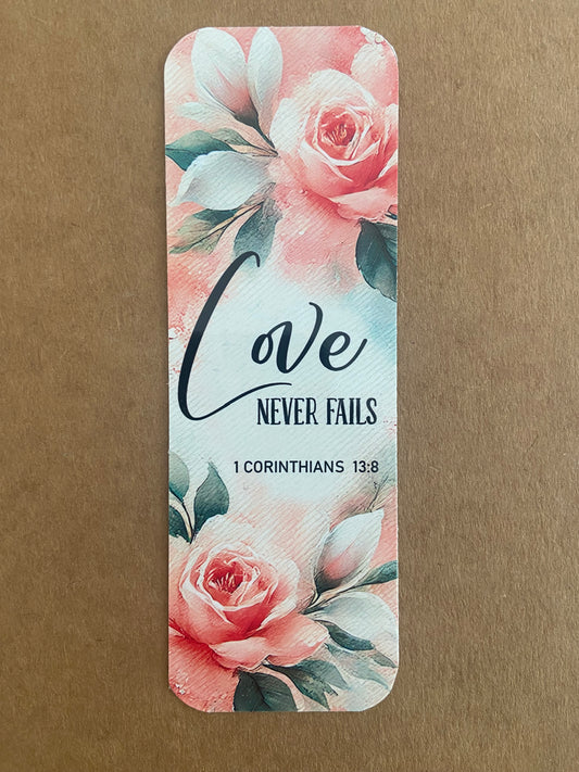 Laminated Bookmark- Love Never Fails 1 Corinthians 13:8
