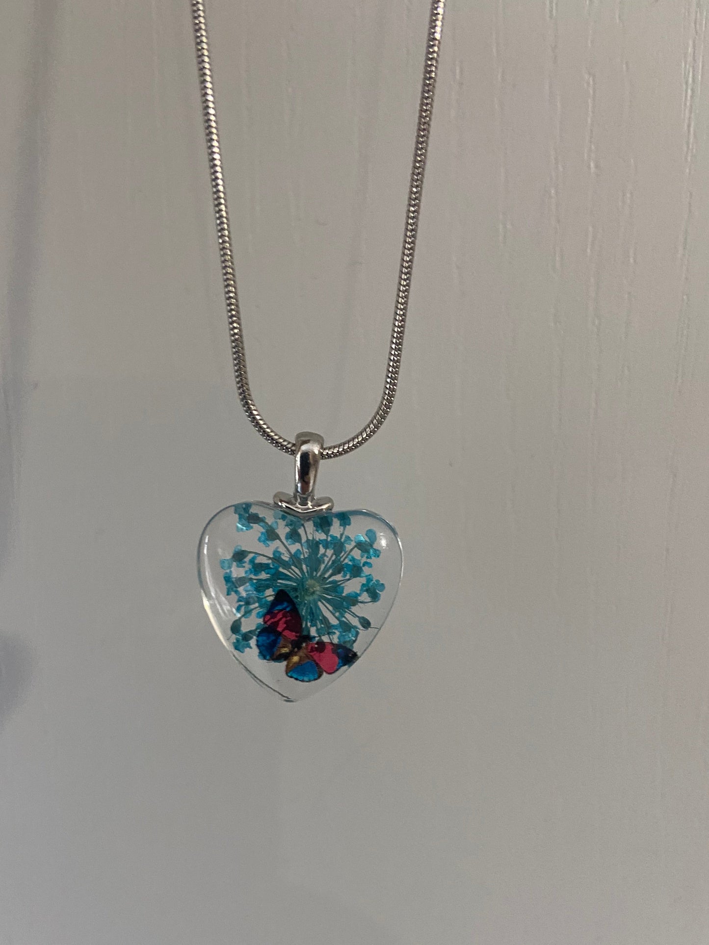 Star Dried Flower Transparent Glass Silver 2x2cm Heart Pendant (60cm chain) 10 Variations