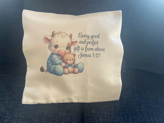 Cushion Cover 45x45cm Every Good & Perfect Gift is from above James 1:17 - Brown & White Cow