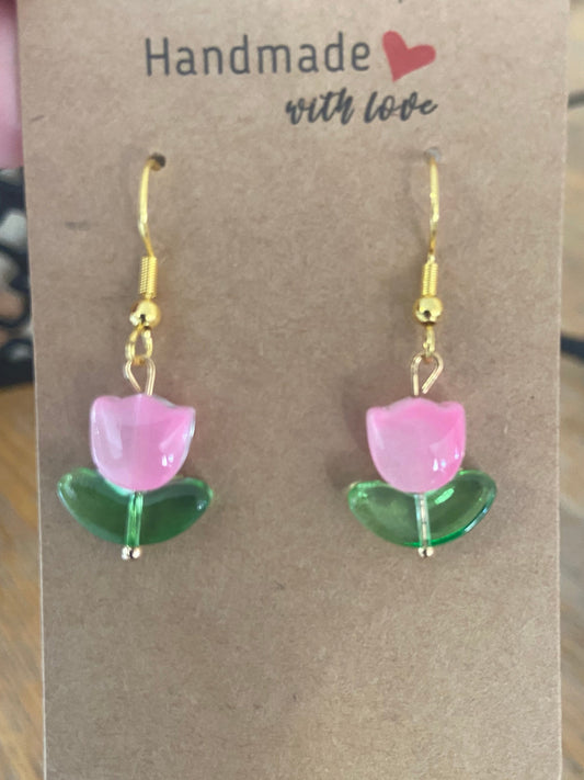 Tulip Dangle Gold Earring Blue/Pink/ Yellow
