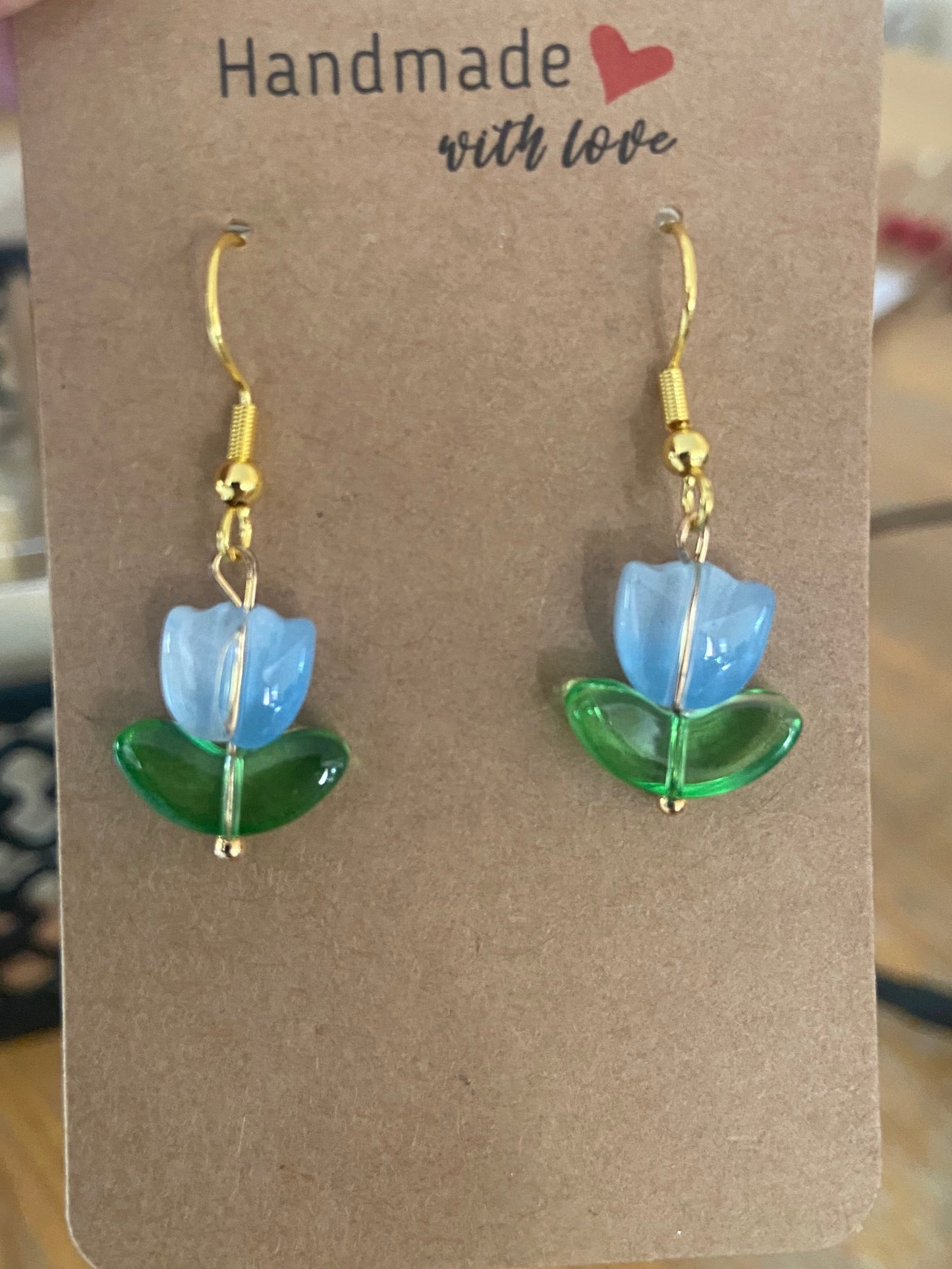 Tulip Dangle Gold Earring Blue/Pink/ Yellow