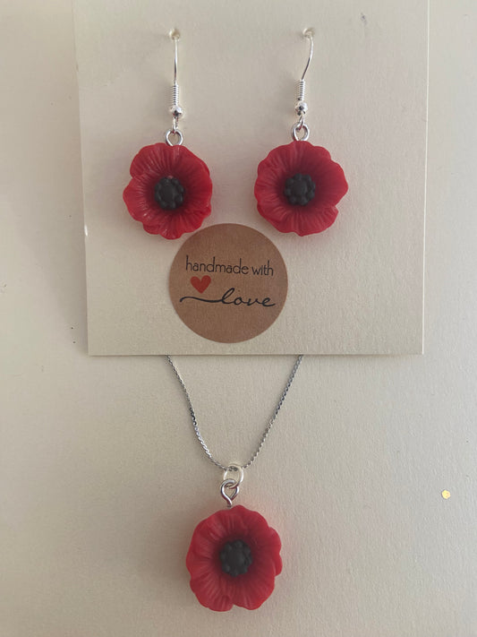 Poppy Silver earring & necklace set (45cm chain)