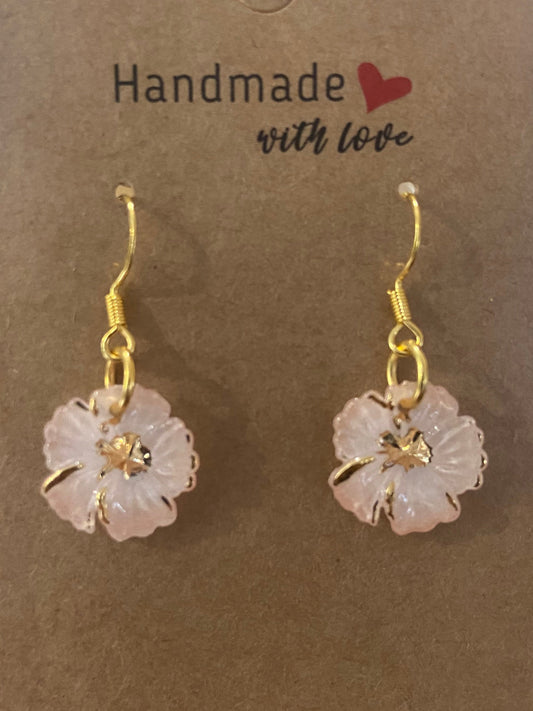 Gold/Beige Elegant Flower Dangle Gold Earring