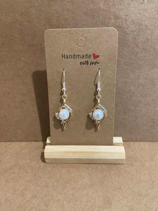 Silver Gold Pearl Dimonte dangle earring