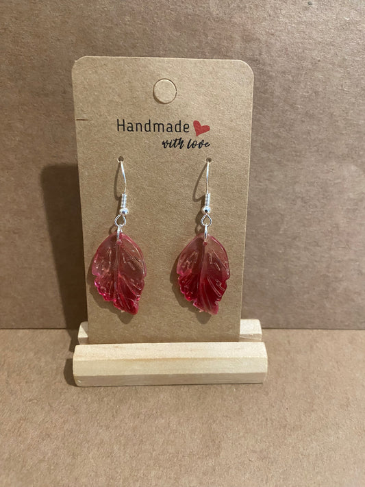 Glass Leaf Silver dangle earring