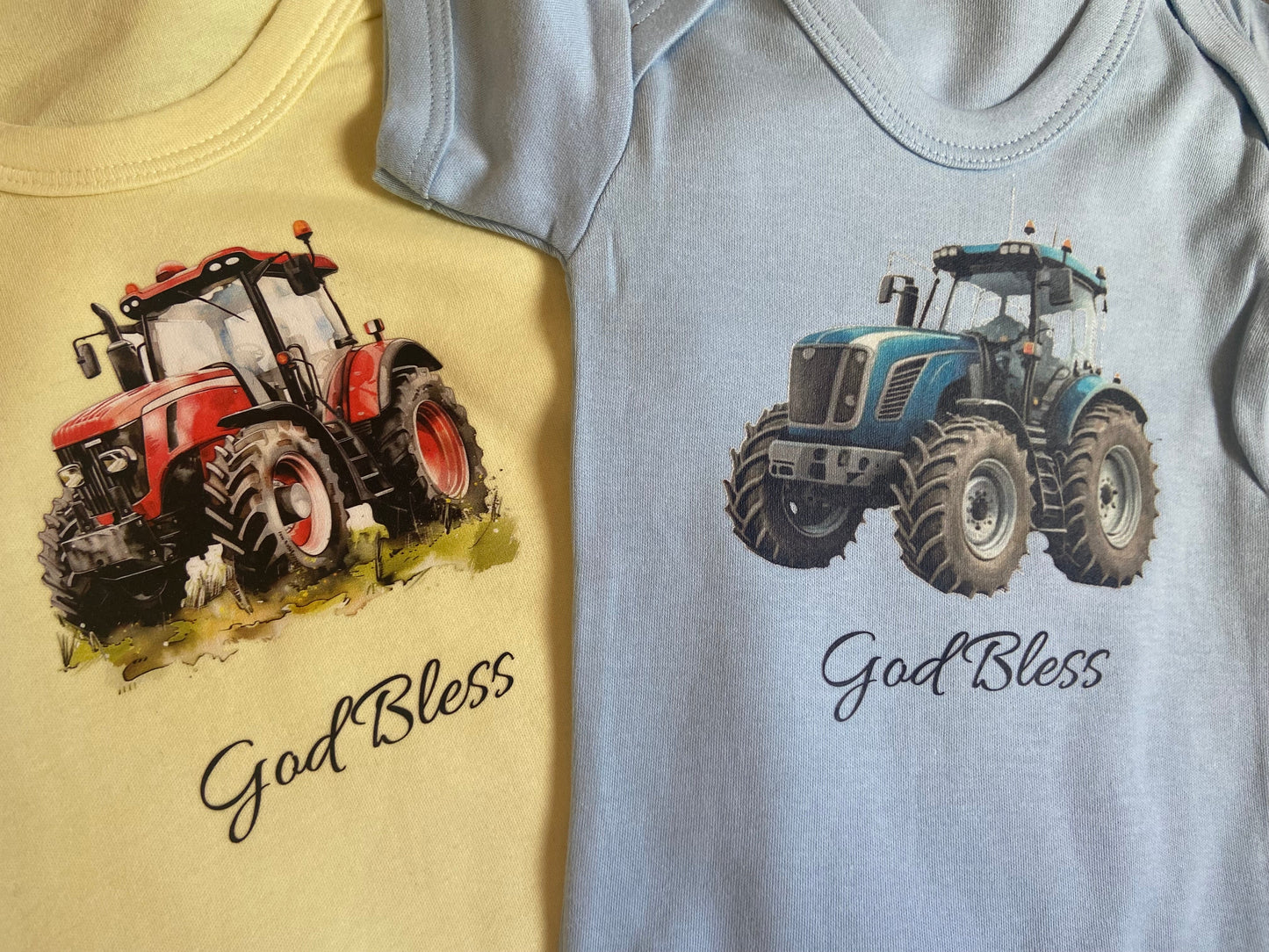 100% Cotton Soft Baby Vest - Tractor - God Bless