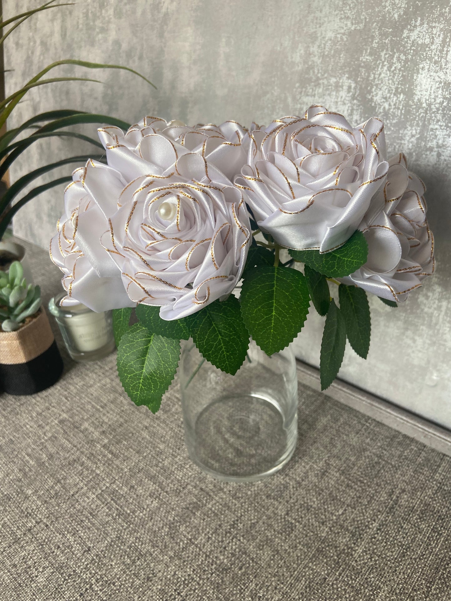 Satin Ribbon Rose Bouquets - Bright White