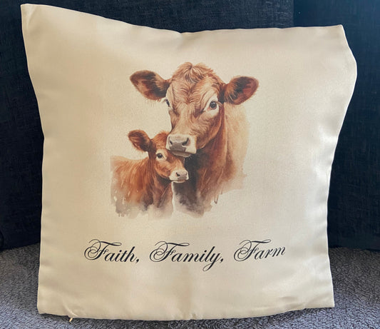 Cushion Cover 45x45cm - Faith, Family, Farm Cows