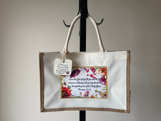 Medium Canvas Tote Bag - God of Hope Fill You With All Joy Romans 15:13