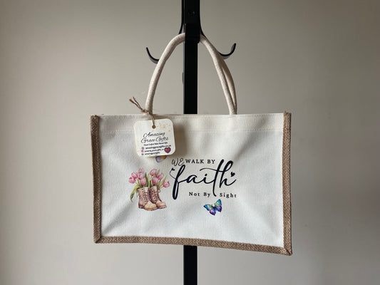Medium Canvas Tote Bag - We Walk by Faith not by Sight