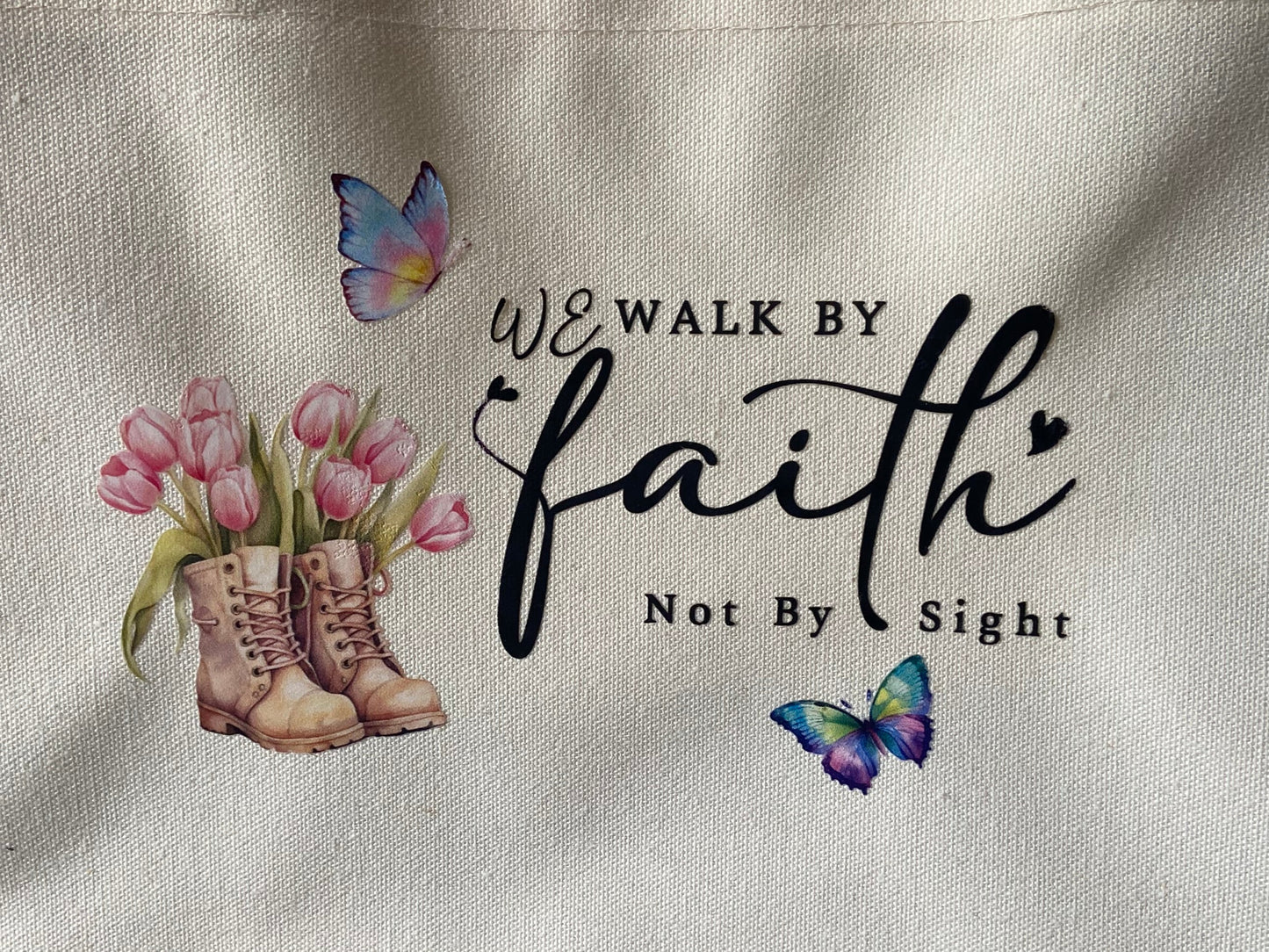 Medium Canvas Tote Bag - We Walk by Faith not by Sight