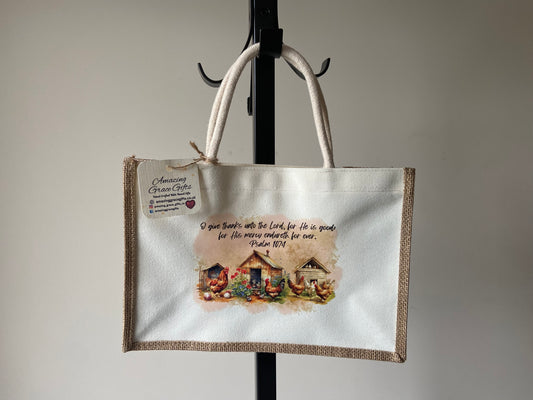 Medium Canvas Tote Bag - O Give Thanks Unto The Lord For He Is Good Psalm 107:1