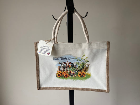 Medium Canvas Tote Bag - Faith, Family, Farm