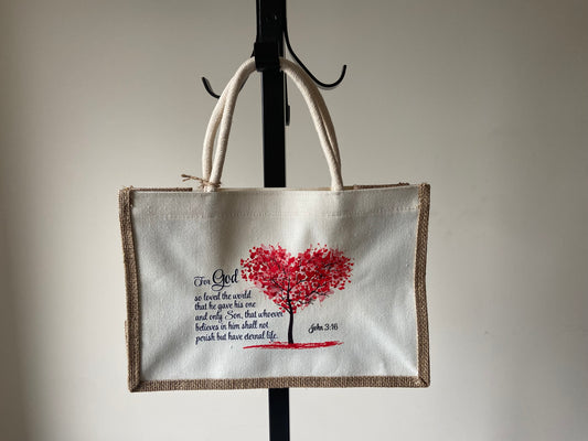 Medium Canvas Tote Bag - For God so Loved The World John 3:16