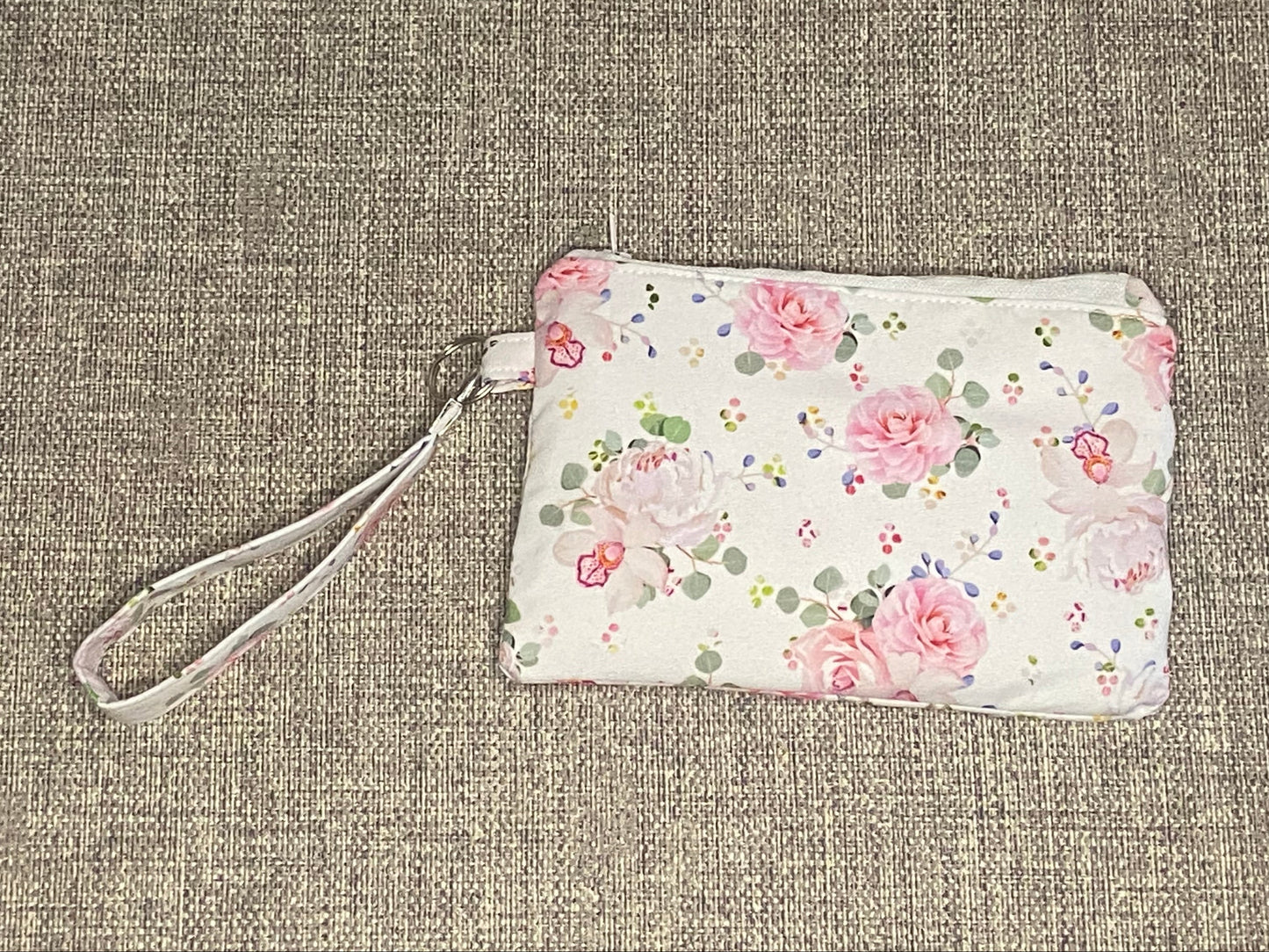 Wristlet Keychain Zip Pouch -Pretty Rose Garden