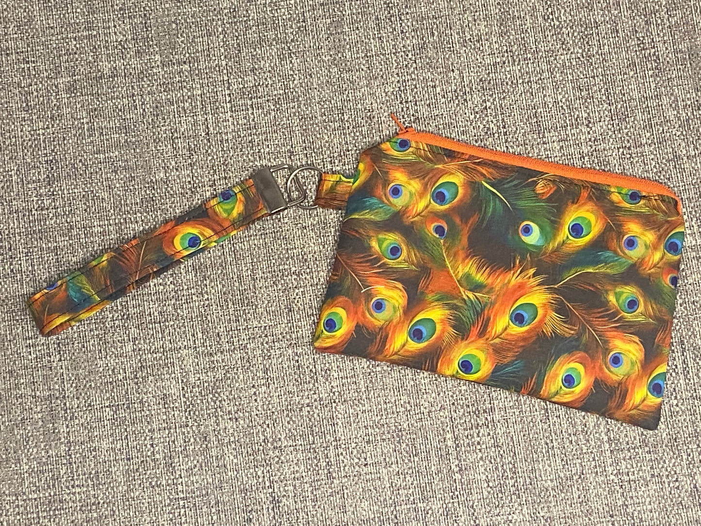 Wristlet Keychain Zip Pouch - Peacock Pattern (5 Colour Options)