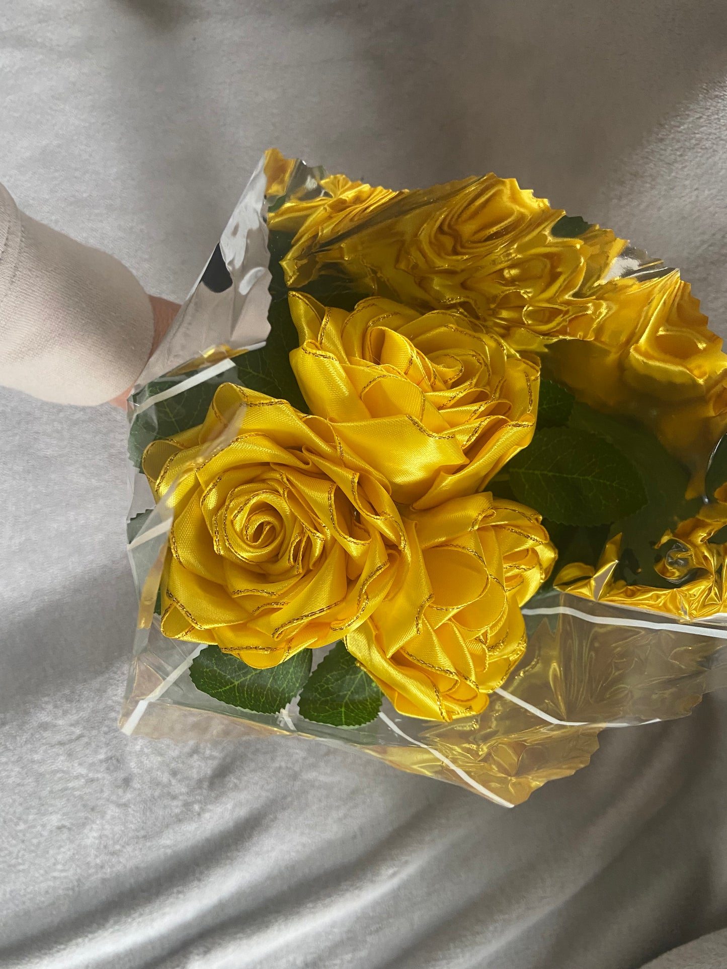 Satin Ribbon Rose Bouquets - Yellow