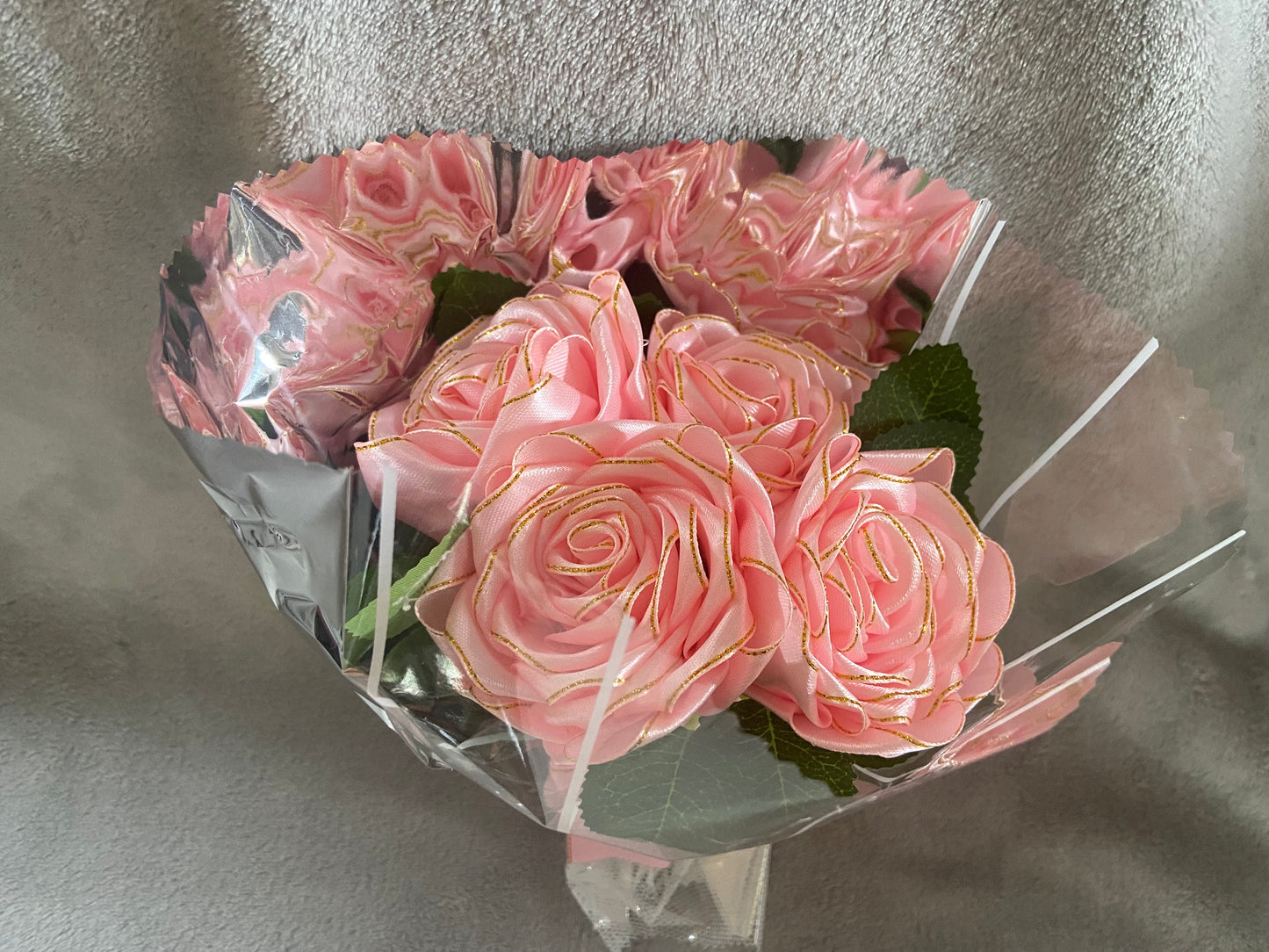 Satin Ribbon Rose Bouquets - Pink
