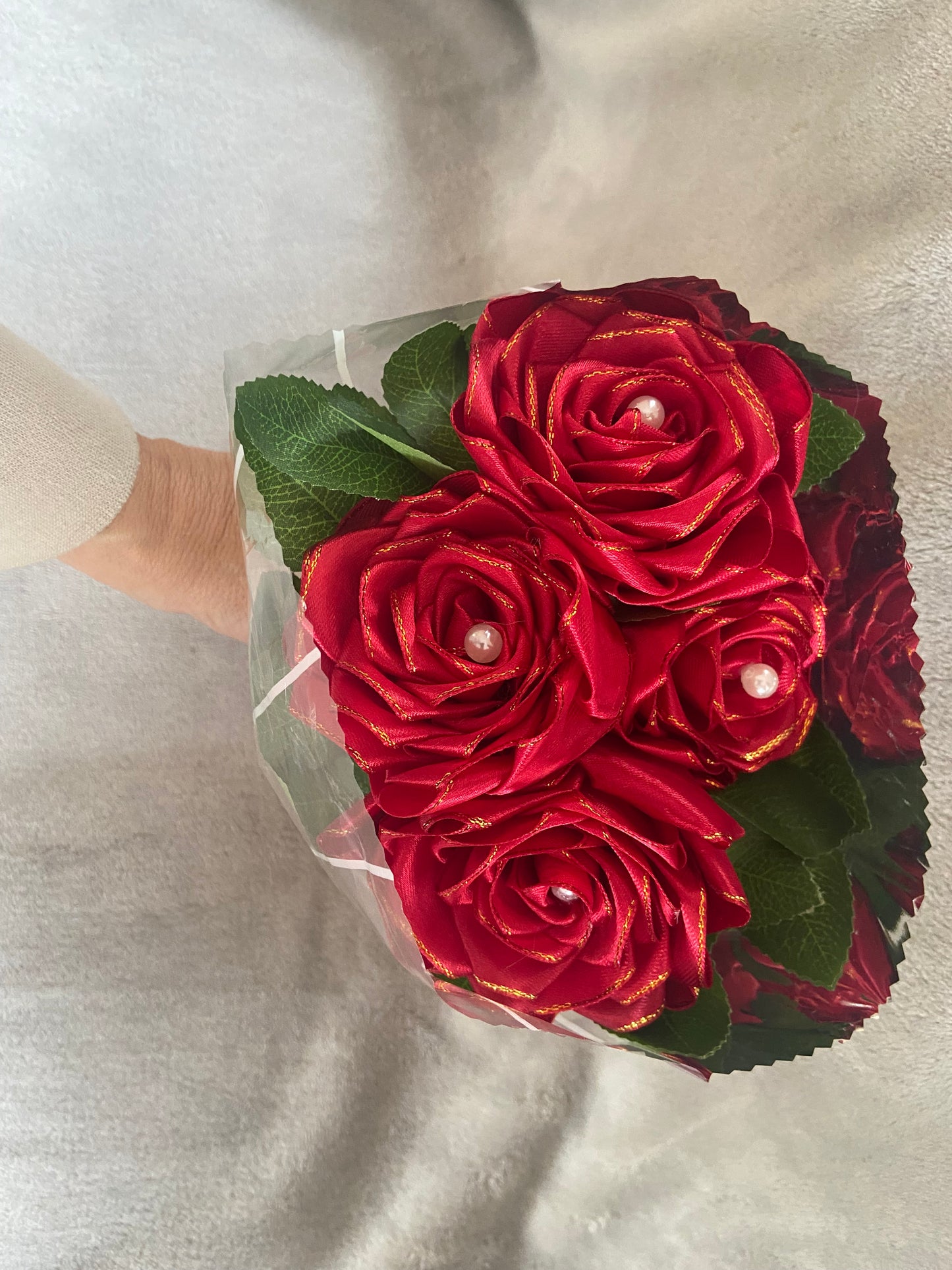 Satin Ribbon Rose Bouquets - Red