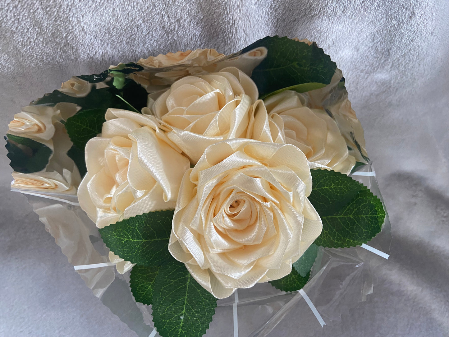 Satin Ribbon Rose Bouquets - Ivory Cream