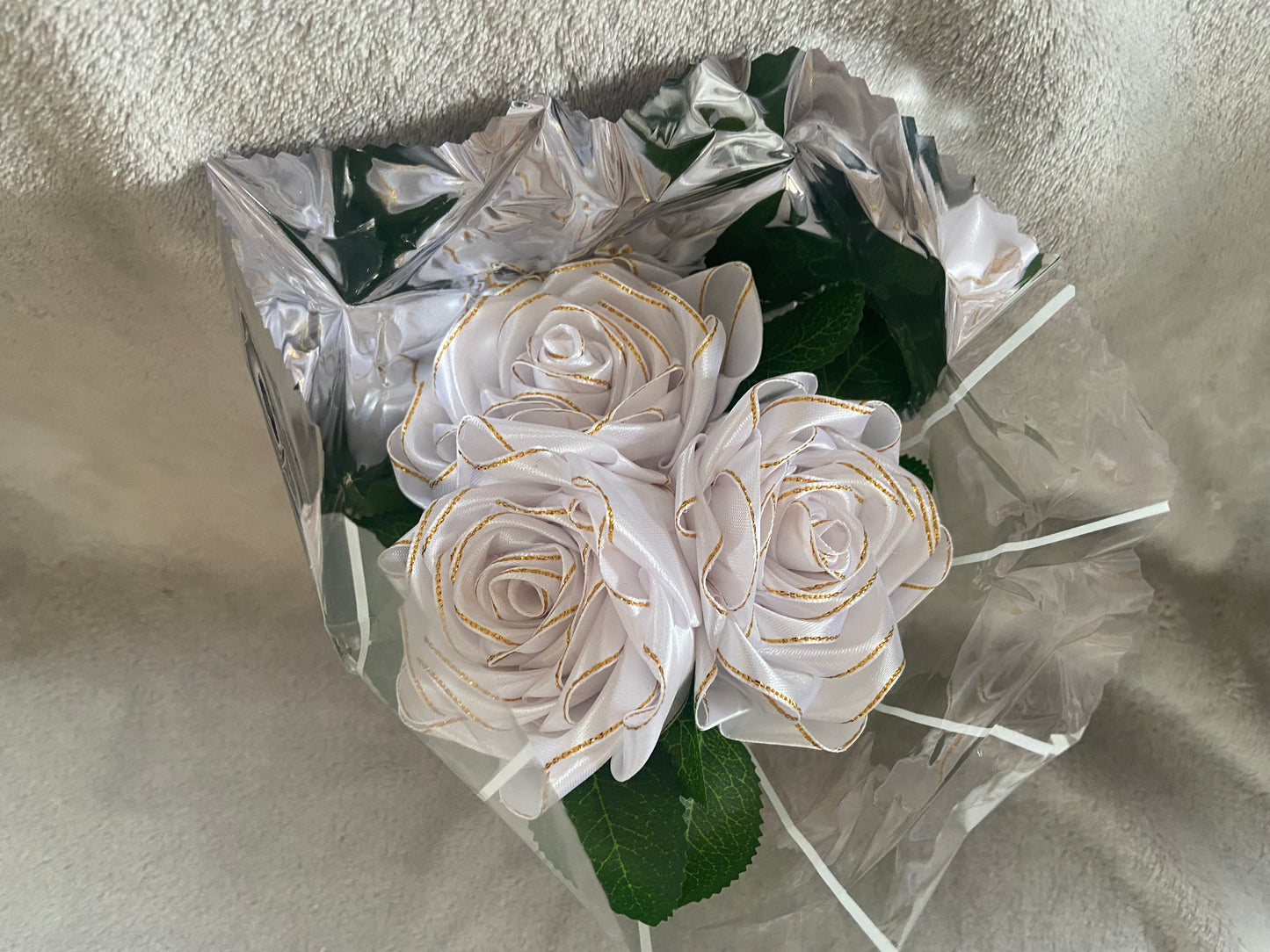 Satin Ribbon Rose Bouquets - Bright White