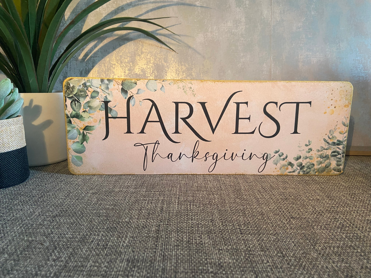 Harvest Thanksgiving Wooden Freestanding Plaque 35x12cm