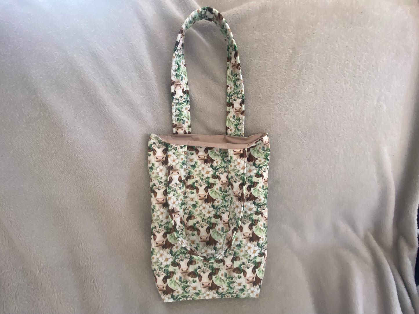 Quilted Long Fabric Tote Bag - Cow Meadow