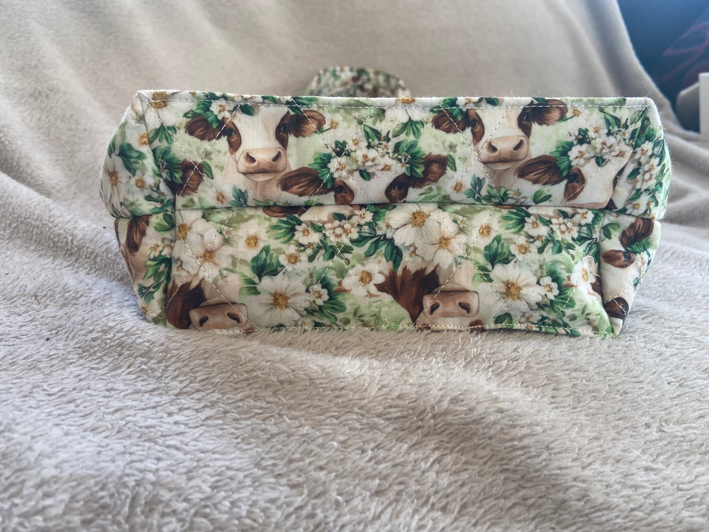 Quilted Long Fabric Tote Bag - Cow Meadow