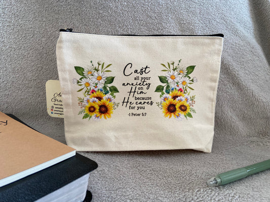 Canvas Pencil Case - Cast All Your Anxiety On Him 1 Peter 5:7