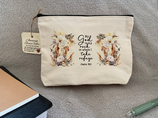Canvas Pencil Case - My God Is My Rock Psalm 18:2