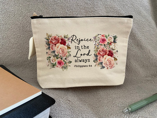 Canvas Pencil Case - Rejoice In The Lord Always Philippians 4:4