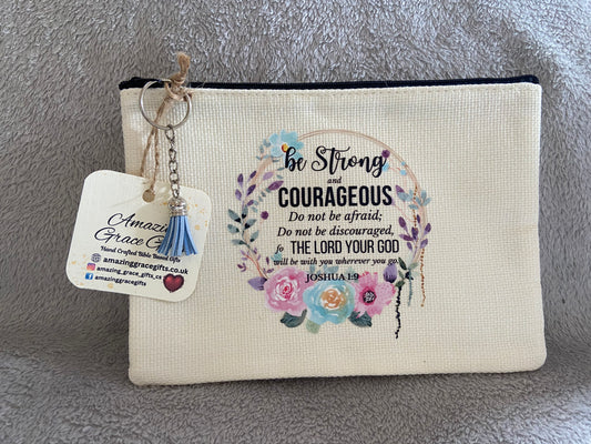 Canvas Small Pouch - Be Strong & Courageous Joshua 1:9