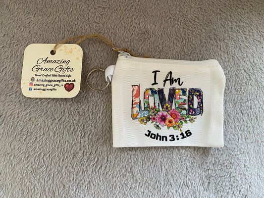 Canvas Keychain Coin Pouch - I Am Loved John 3:16