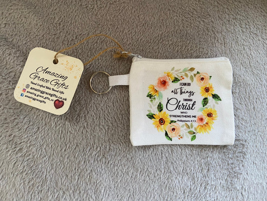Canvas Keychain Coin Pouch - I Can Do All Things Through Christ Philippians 4:13