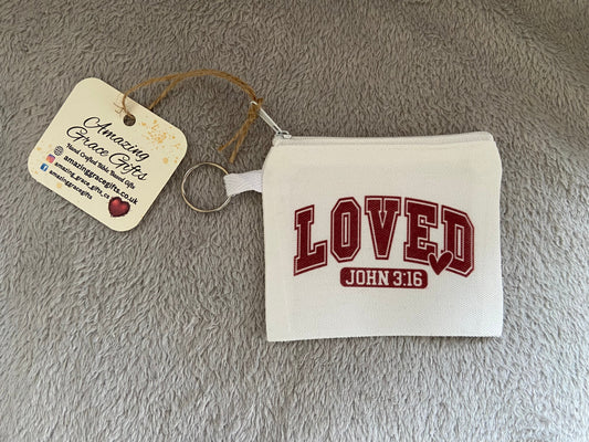 Canvas Keychain Coin Pouch - Loved John 3:16