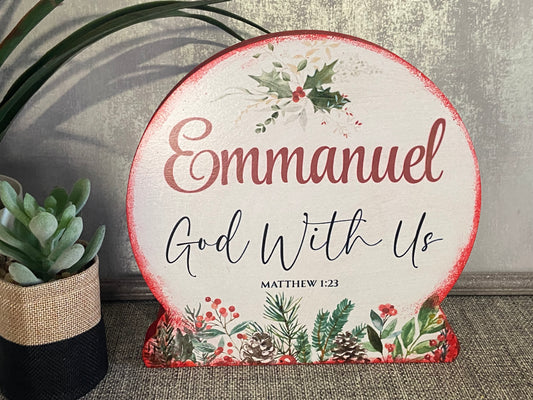 Christmas Globe Shape Standalone Plaque 20cm high - Emmanuel 'God With Us' Matthew 1:23