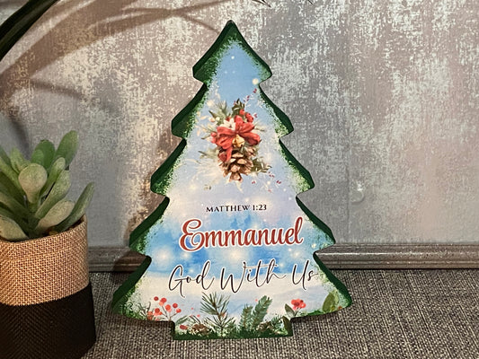 Christmas Tree Standalone Plaque 17.5cm high - Emmanuel 'God With Us' Matthew 1:23