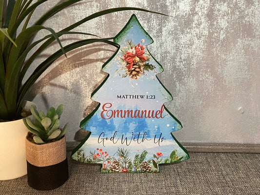 Christmas Tree Standalone Plaque 25cm high - Emmanuel 'God With Us' Matthew 1:23