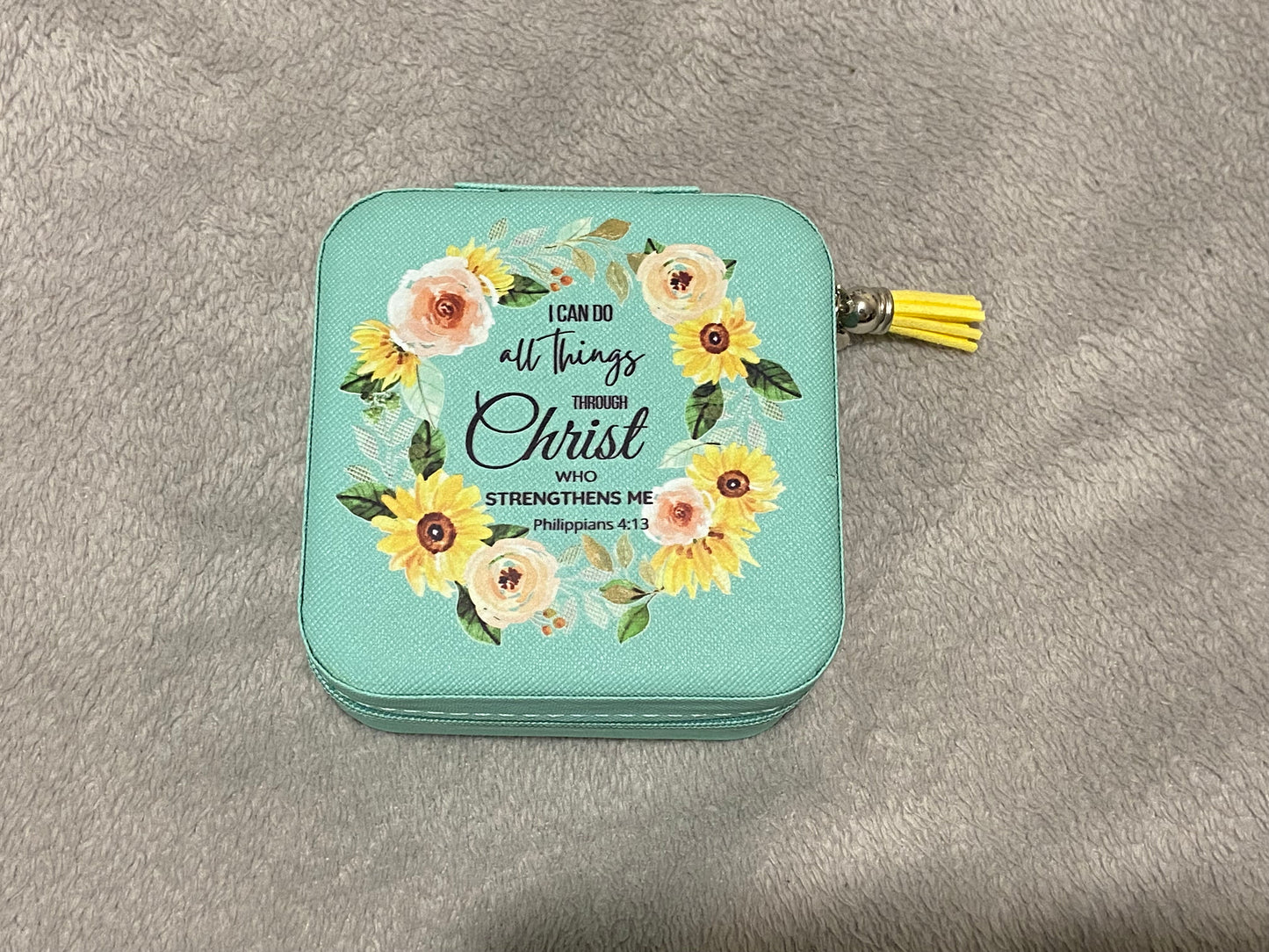 Cyan Travel Jewellery Box - I Can Do All Things Through Christ Philippians 4:13