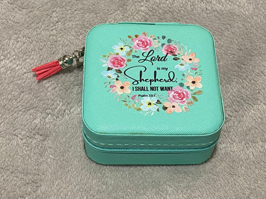 Cyan Travel Jewellery Box - The Lord Is My Shepherd Psalm 23:1